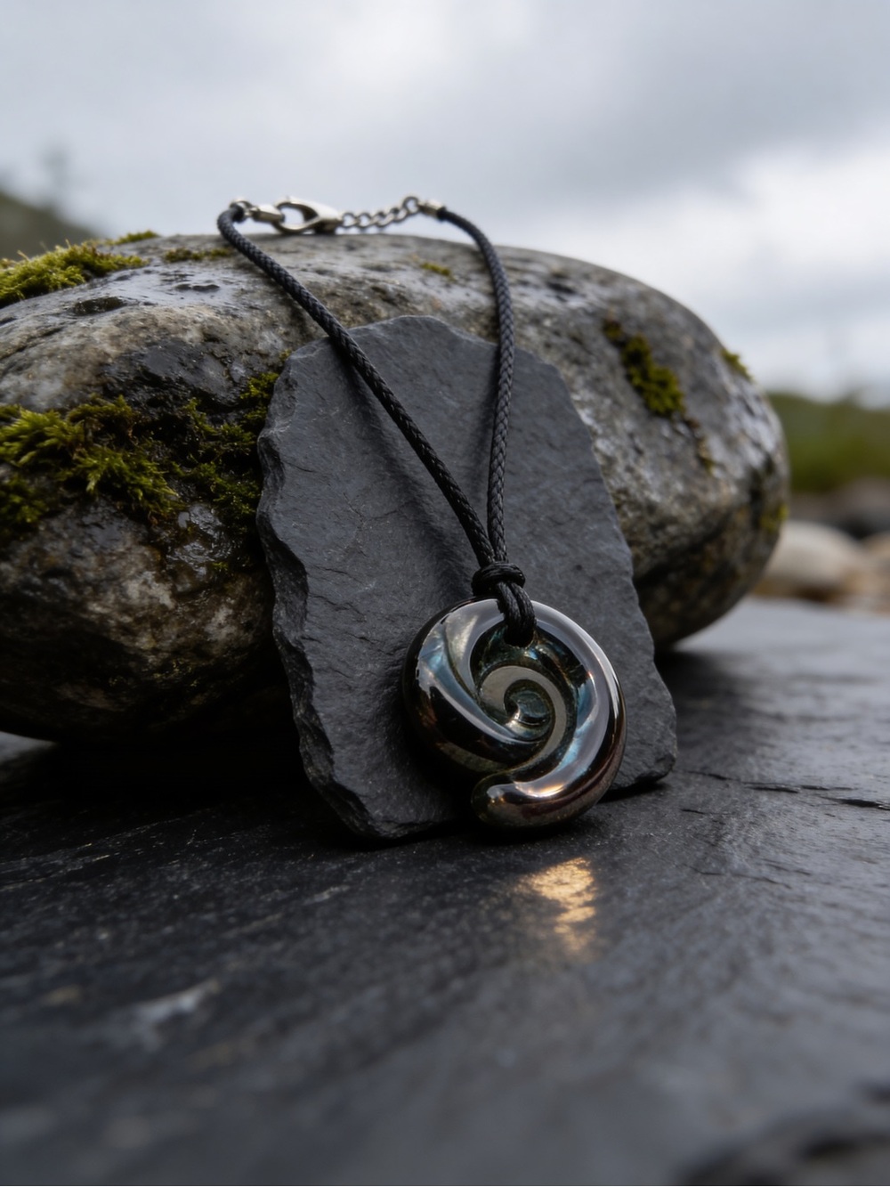 Handcrafted Black Swirl Pendant Necklace